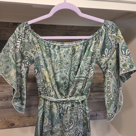 HYFVE Green Paisley Off-Shoulder Romper With Tie And Elastic Waist - Picture 8 of 8